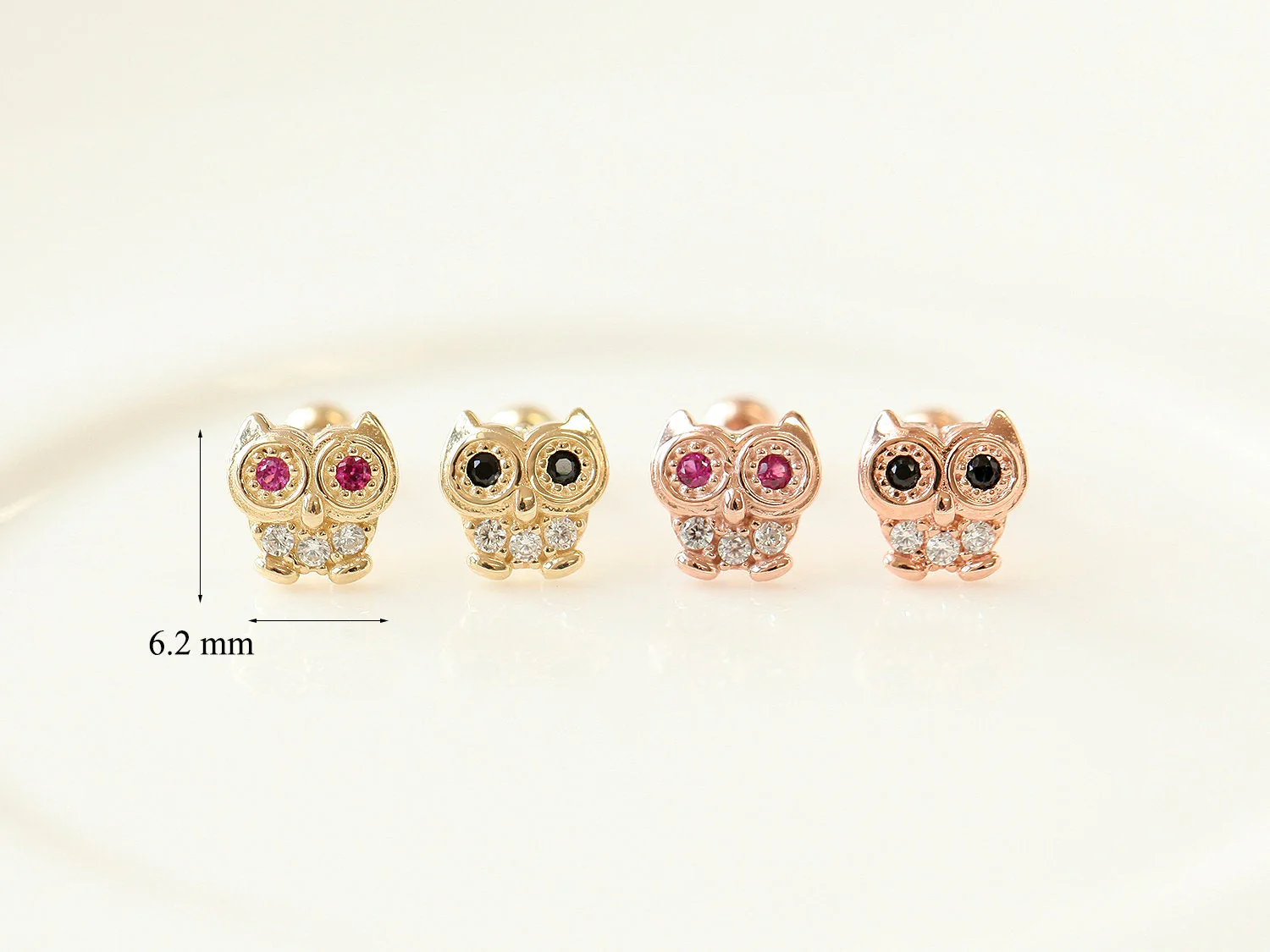 14K Gold Cubic Owl Cartilage Earring 20G - Image 11