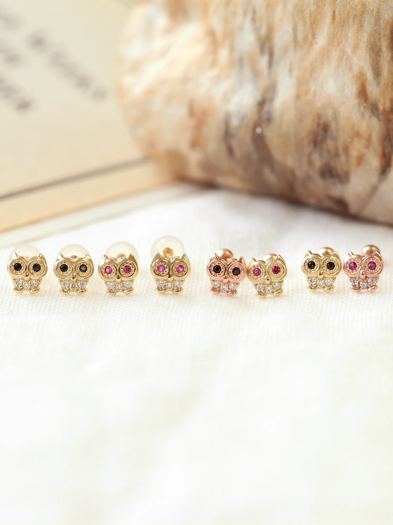 14K Gold Cubic Owl Cartilage Earring 20G - Image 4