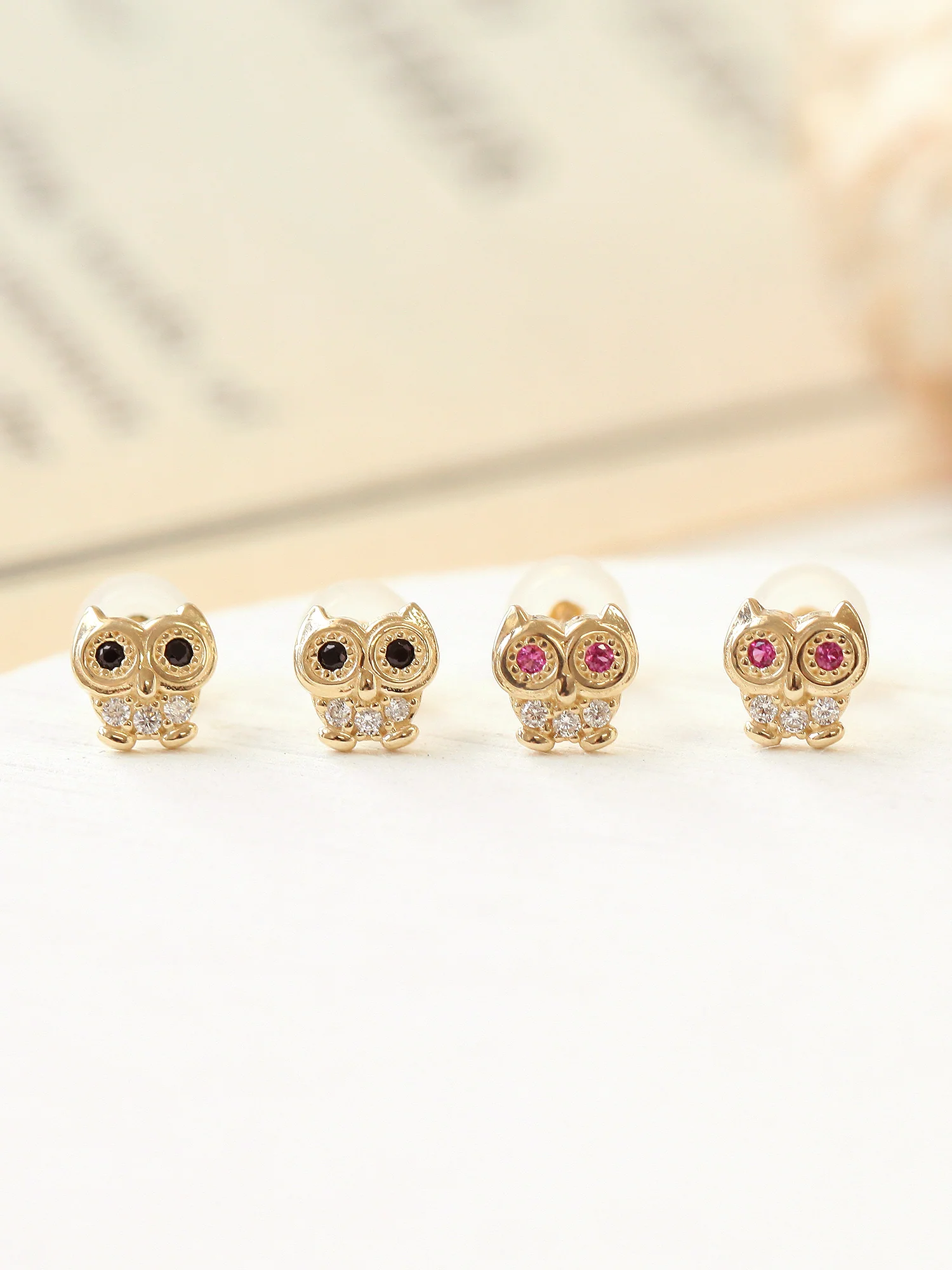 14K Gold Cubic Owl Cartilage Earring 20G - Image 5