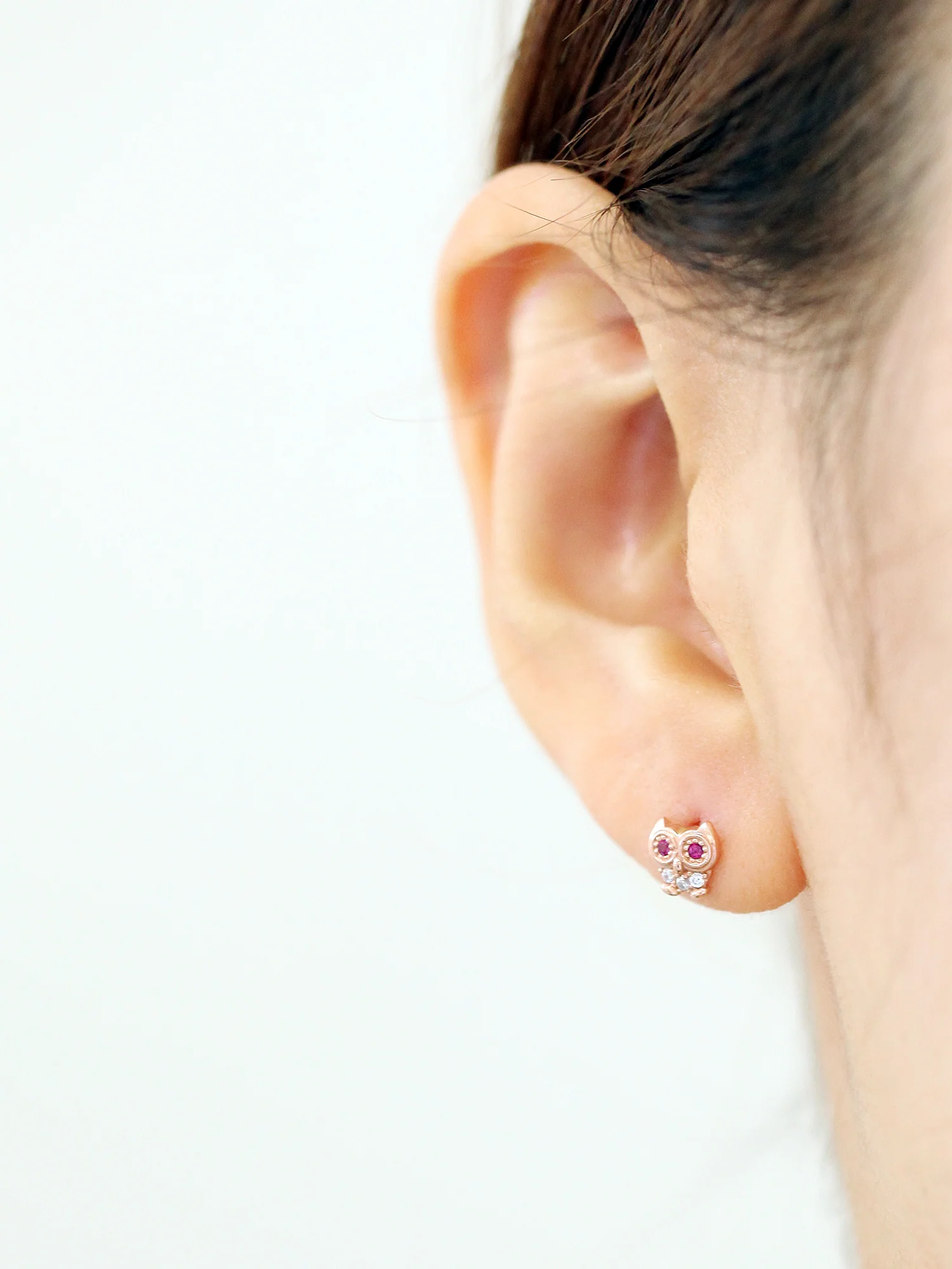 14K Gold Cubic Owl Cartilage Earring 20G - Image 7