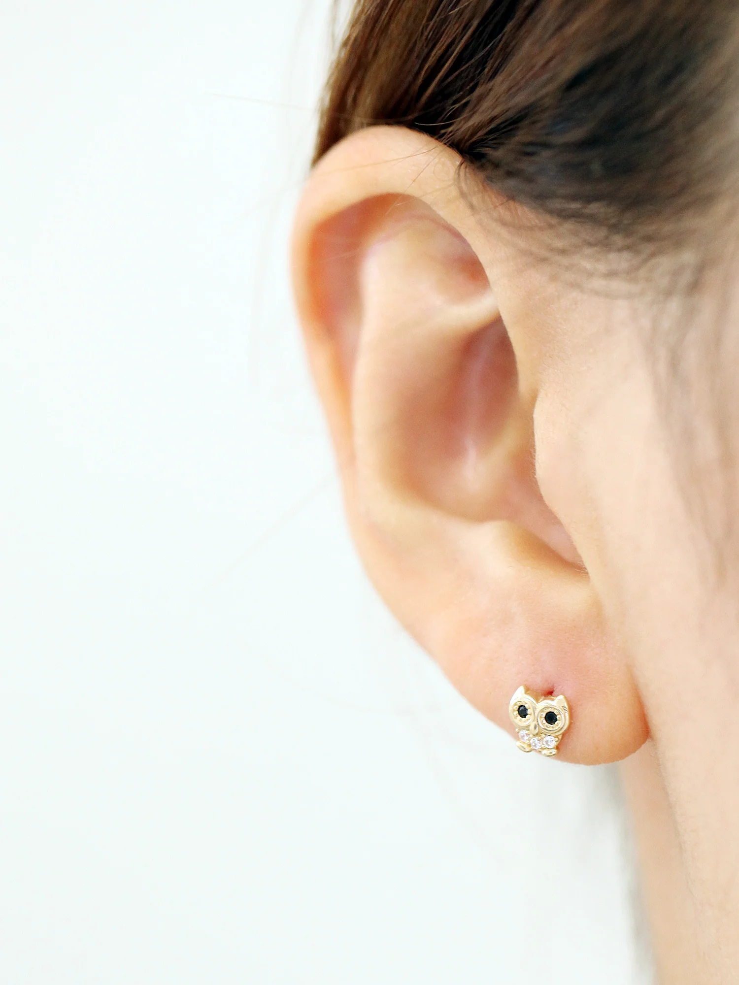 14K Gold Cubic Owl Cartilage Earring 20G - Image 8