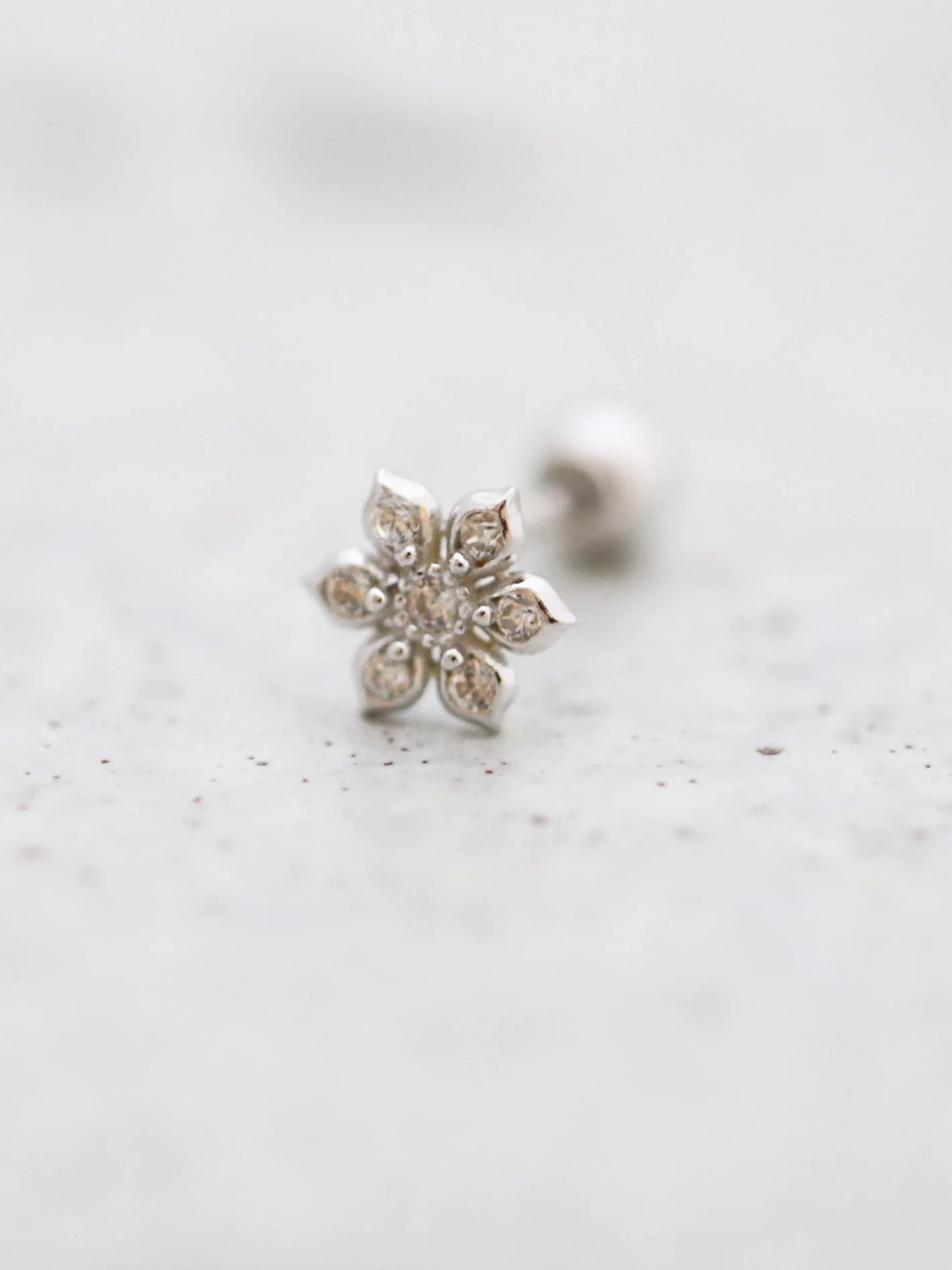14K Gold Dainty CZ Flower Cartilage Earring 20G - Image 3