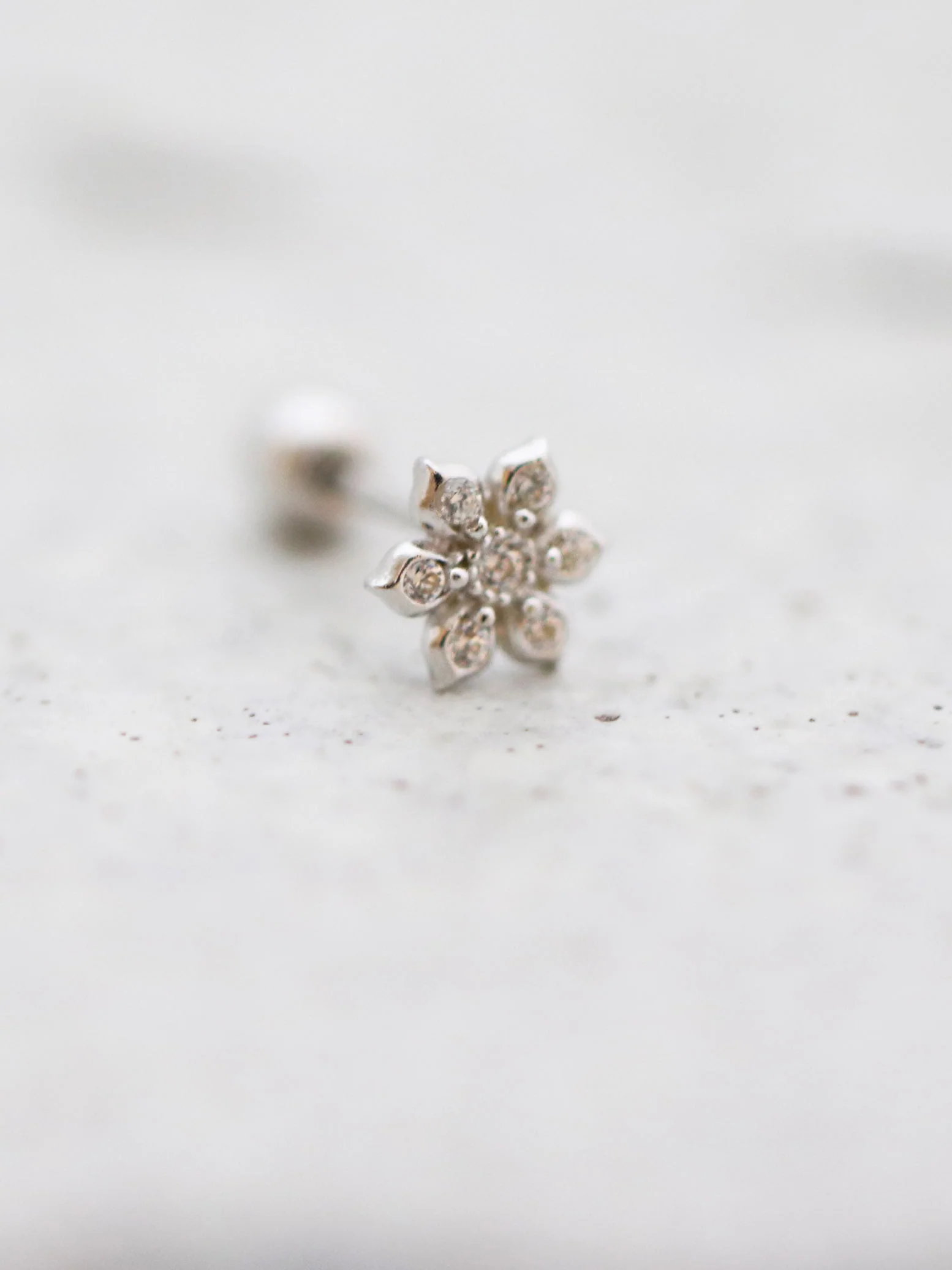 14K Gold Dainty CZ Flower Cartilage Earring 20G - Image 4