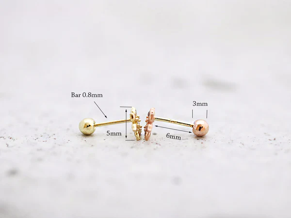 14K Gold Dainty CZ Flower Cartilage Earring 20G - Image 8