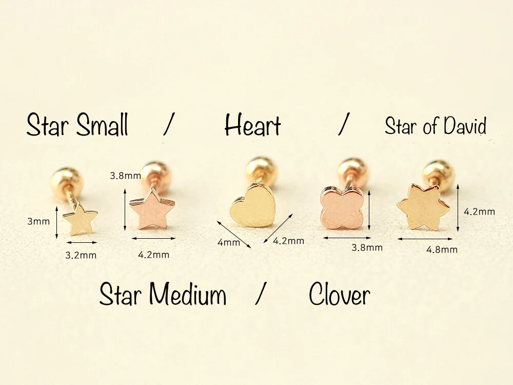 14K Gold Plain Star / Heart / Clover cartilage earring 20g - Image 11