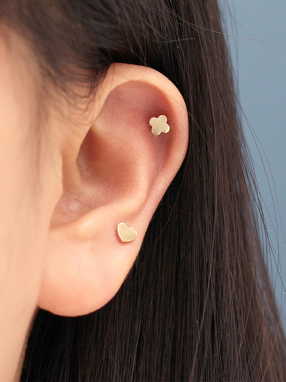 14K Gold Plain Star / Heart / Clover cartilage earring 20g - Image 6