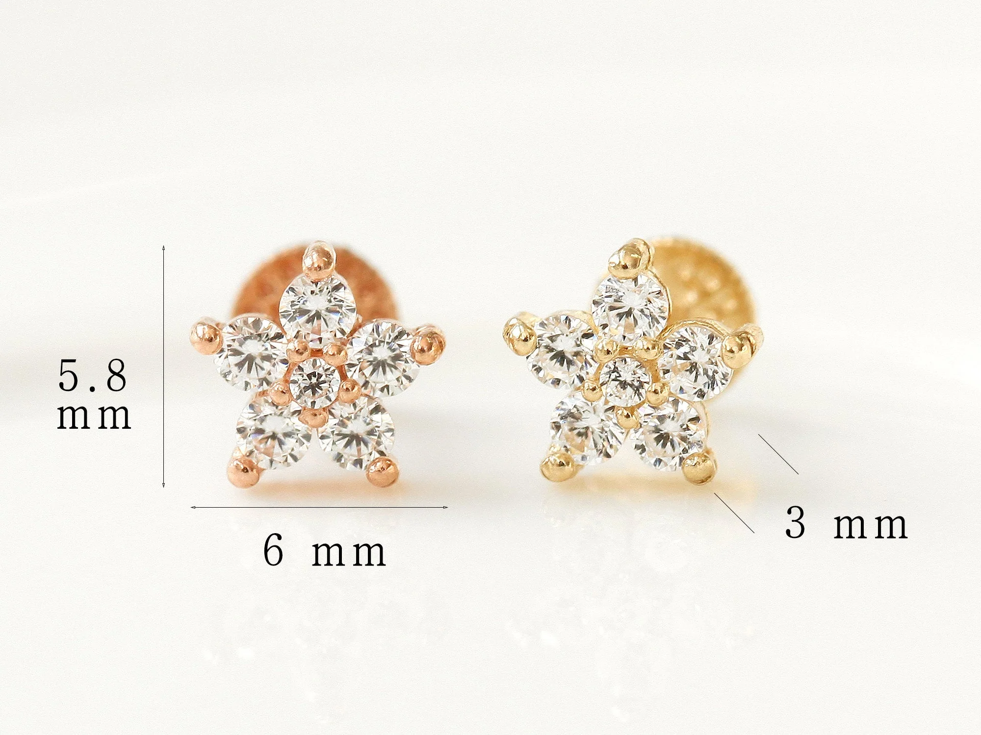 14K Gold Best Flower Labret Piercing 18G16G - Image 11