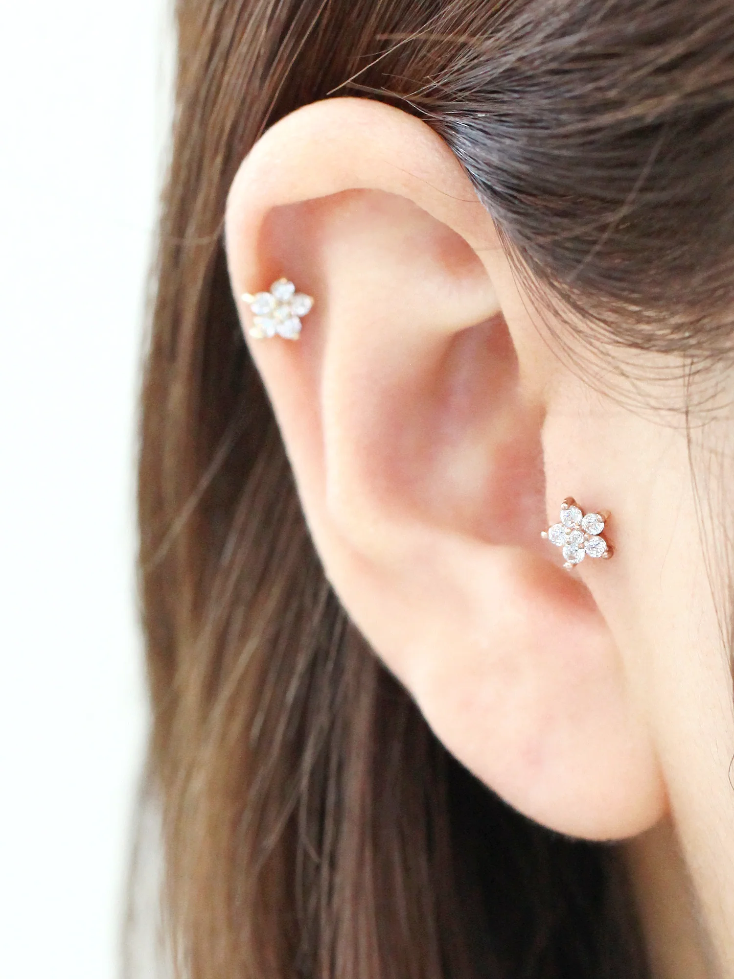 14K Gold Best Flower Labret Piercing 18G16G - Image 7