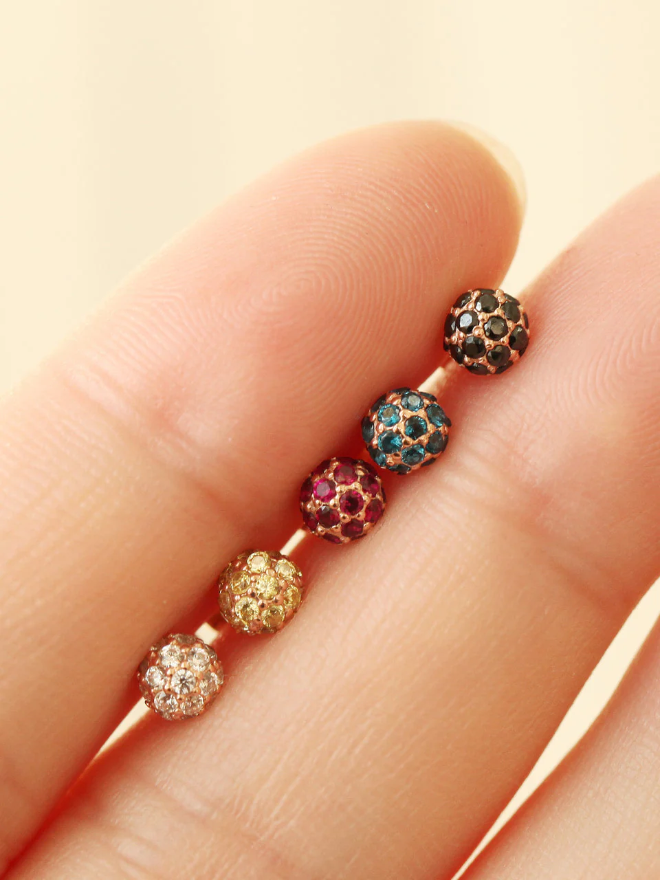 14K Gold Pave Cubic Ball Labret Piercing 18G16G - Image 10