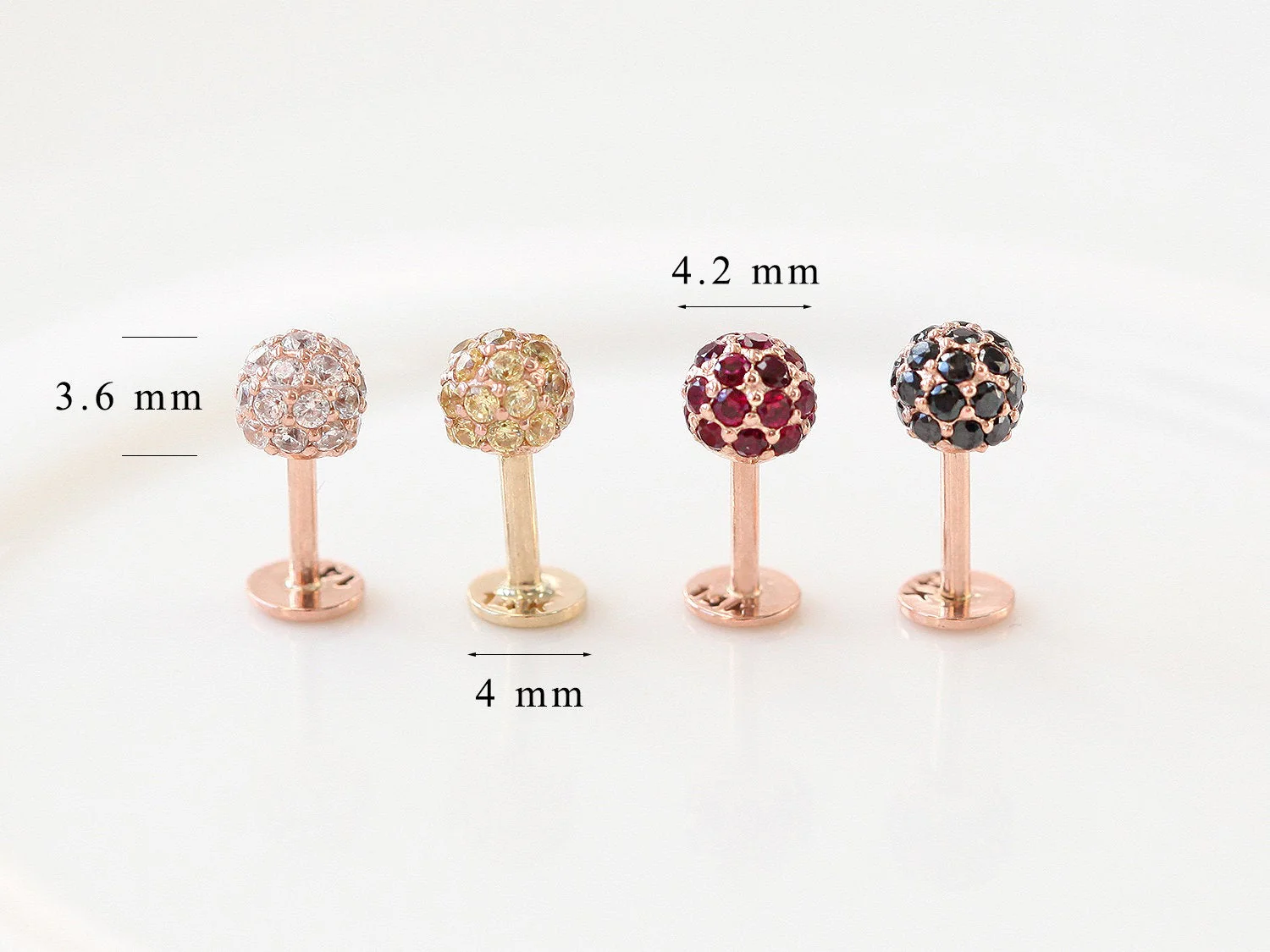 14K Gold Pave Cubic Ball Labret Piercing 18G16G - Image 11