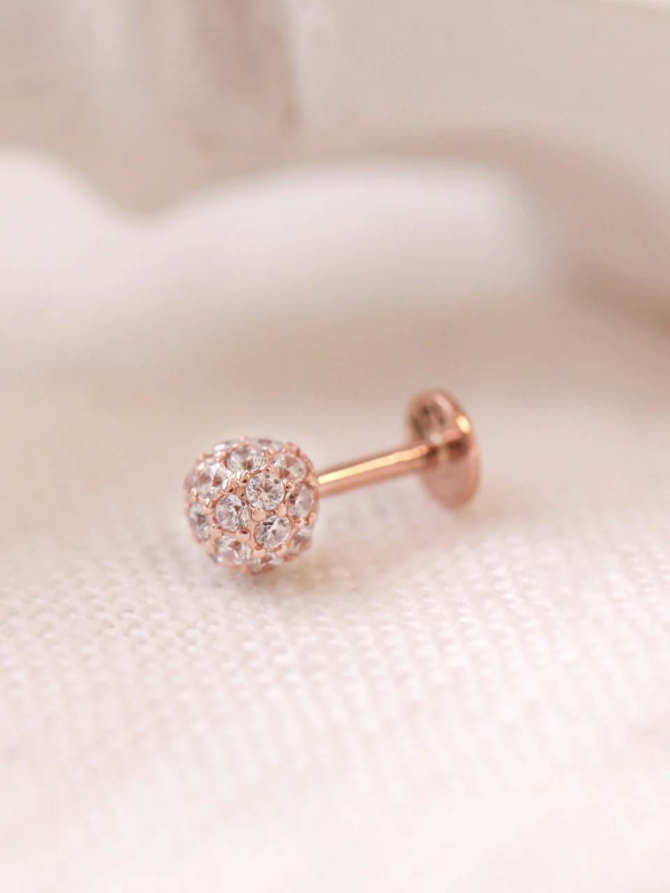 14K Gold Pave Cubic Ball Labret Piercing 18G16G - Image 3