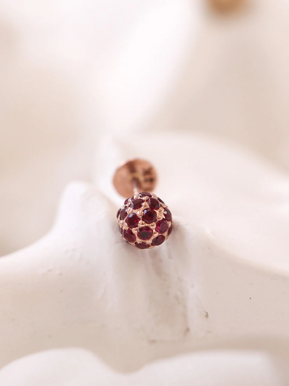 14K Gold Pave Cubic Ball Labret Piercing 18G16G - Image 4