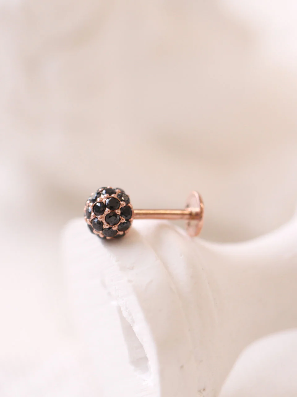 14K Gold Pave Cubic Ball Labret Piercing 18G16G - Image 5