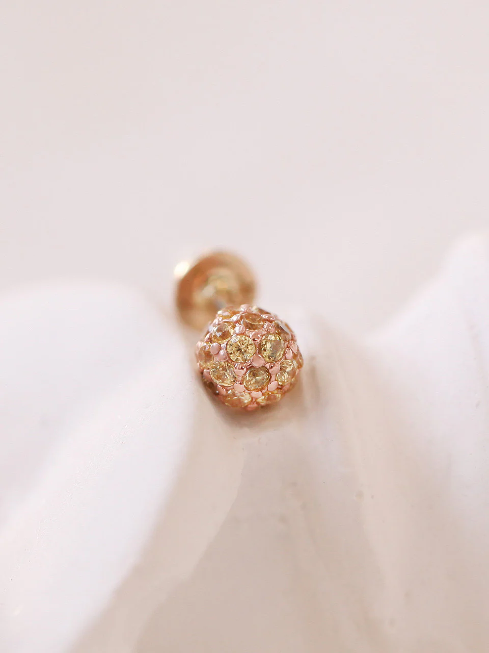 14K Gold Pave Cubic Ball Labret Piercing 18G16G - Image 6