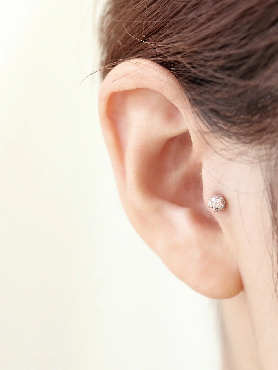 14K Gold Pave Cubic Ball Labret Piercing 18G16G - Image 7