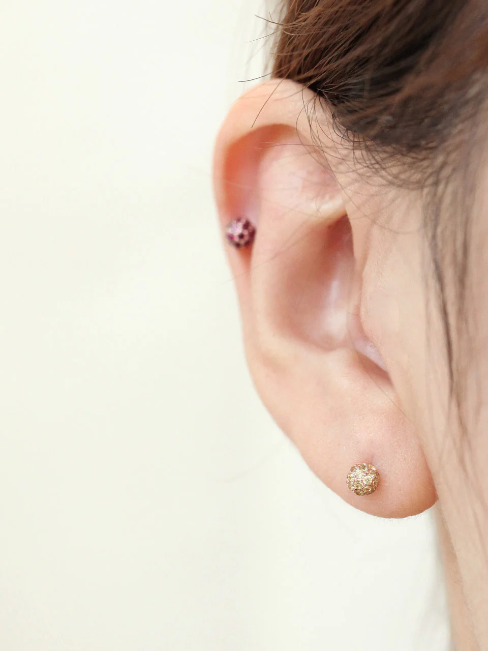 14K Gold Pave Cubic Ball Labret Piercing 18G16G - Image 9