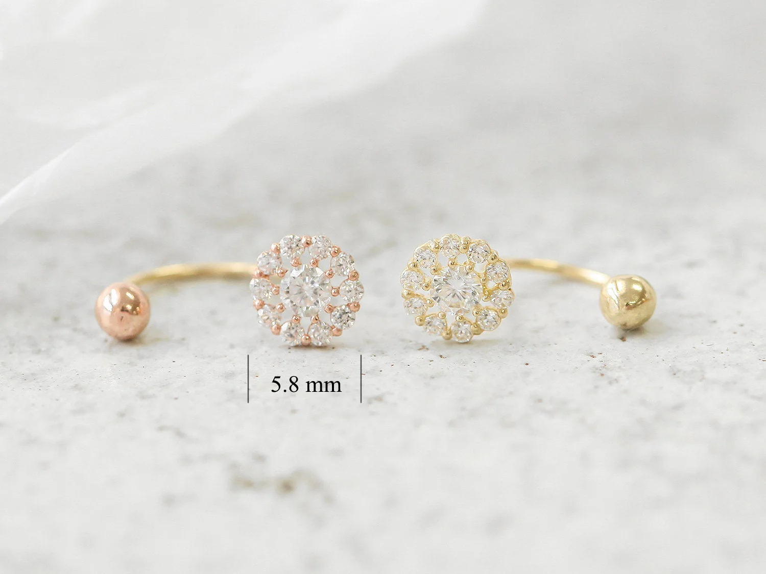 14K Gold Cubic Flower U Shape Tragus Earring 20G - Image 11