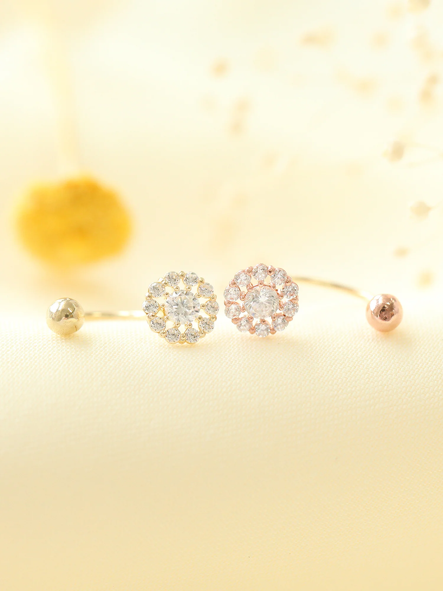 14K Gold Cubic Flower U Shape Tragus Earring 20G - Image 3