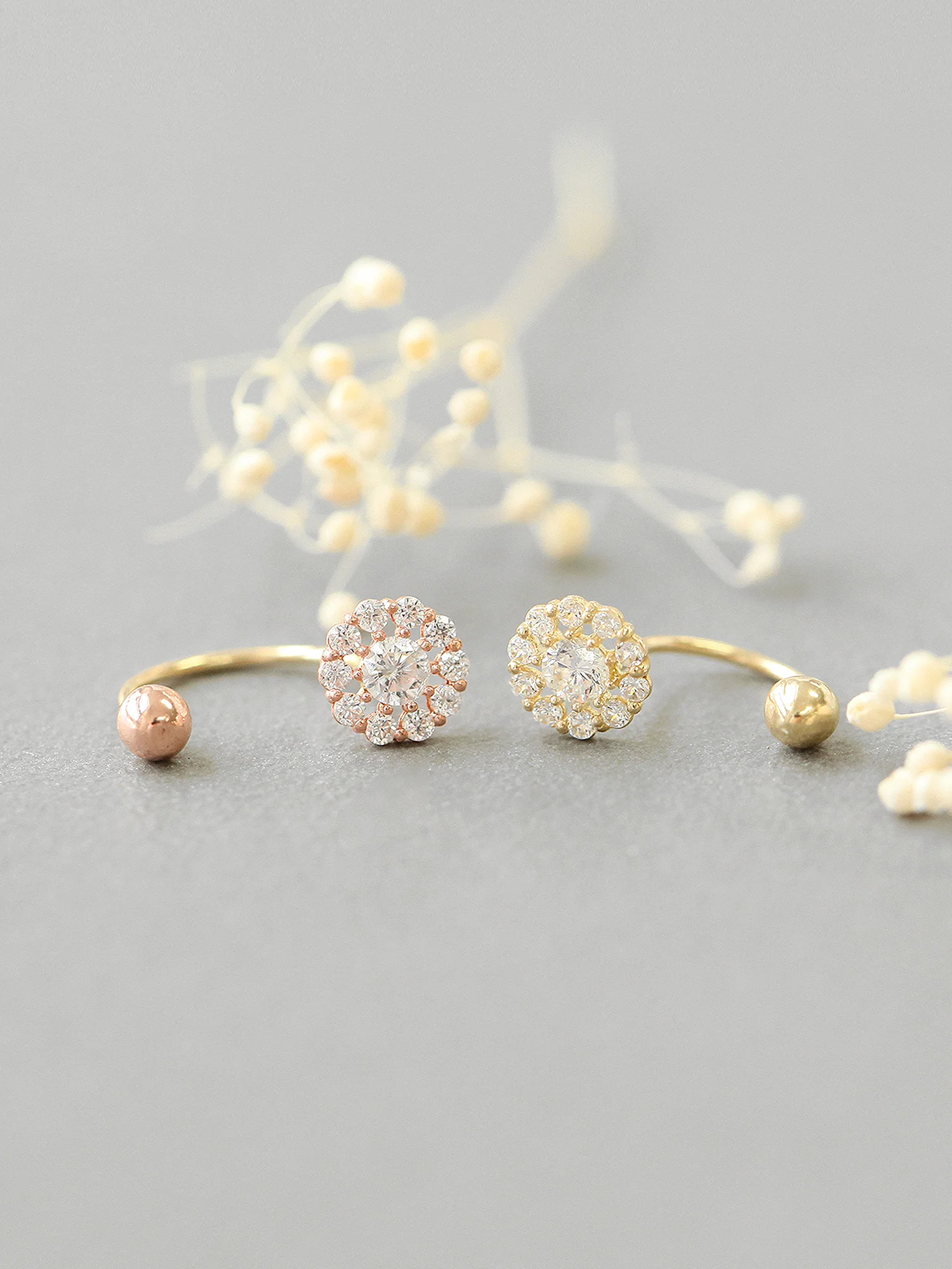 14K Gold Cubic Flower U Shape Tragus Earring 20G - Image 4