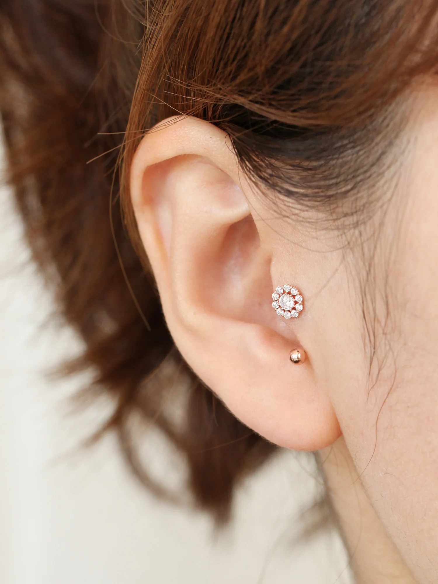 14K Gold Cubic Flower U Shape Tragus Earring 20G - Image 5