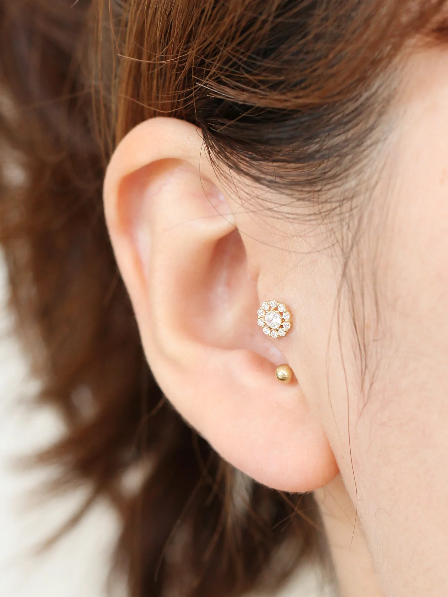 14K Gold Cubic Flower U Shape Tragus Earring 20G - Image 8