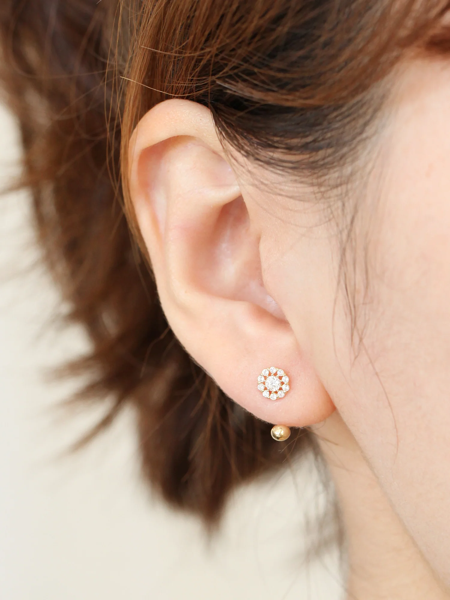 14K Gold Cubic Flower U Shape Tragus Earring 20G - Image 9