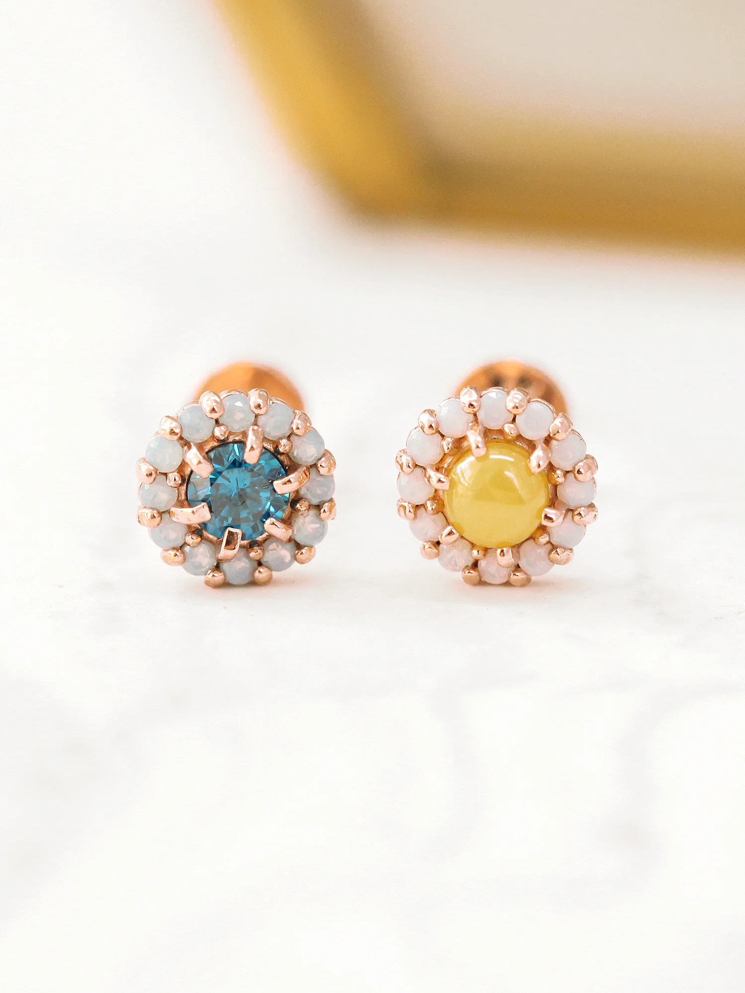 14K Gold Candy Cubic Labret Piercing 18G16G - Image 4