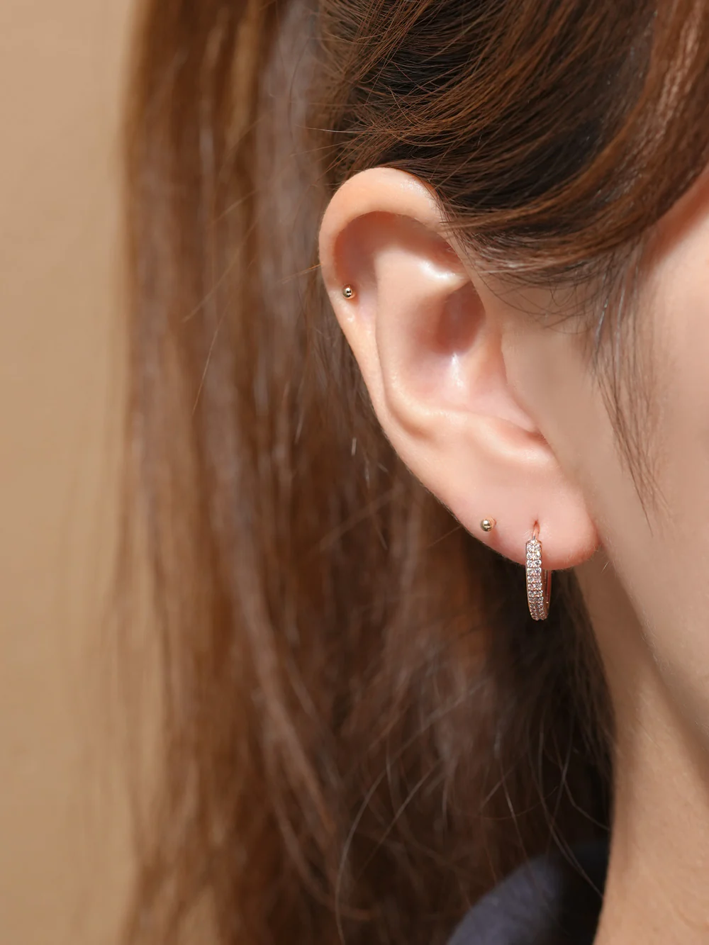 14K Gold 2 Line CZ Hoop Earring - Image 10