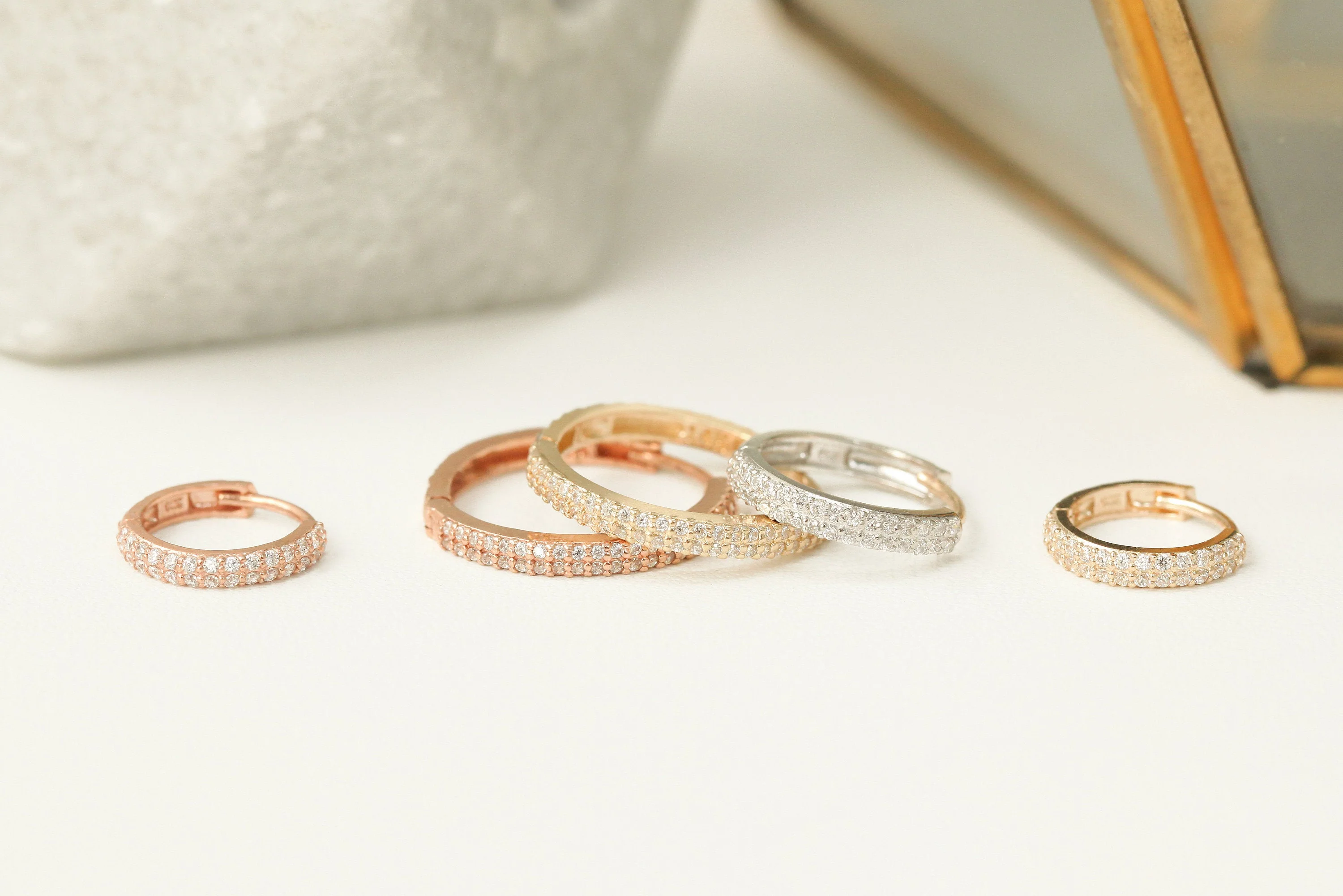 14K Gold 2 Line CZ Hoop Earring - Image 13