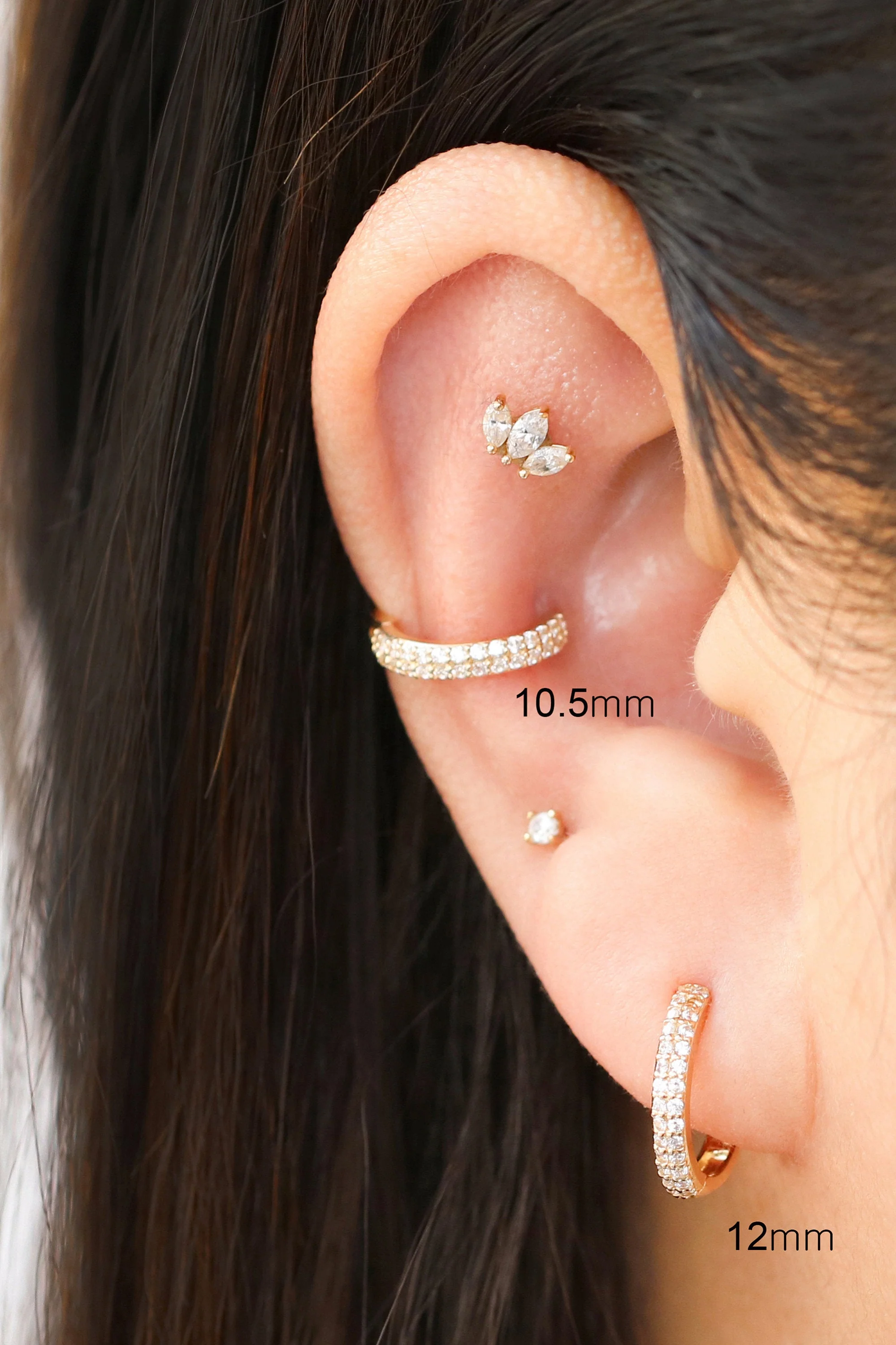 14K Gold 2 Line CZ Hoop Earring - Image 16