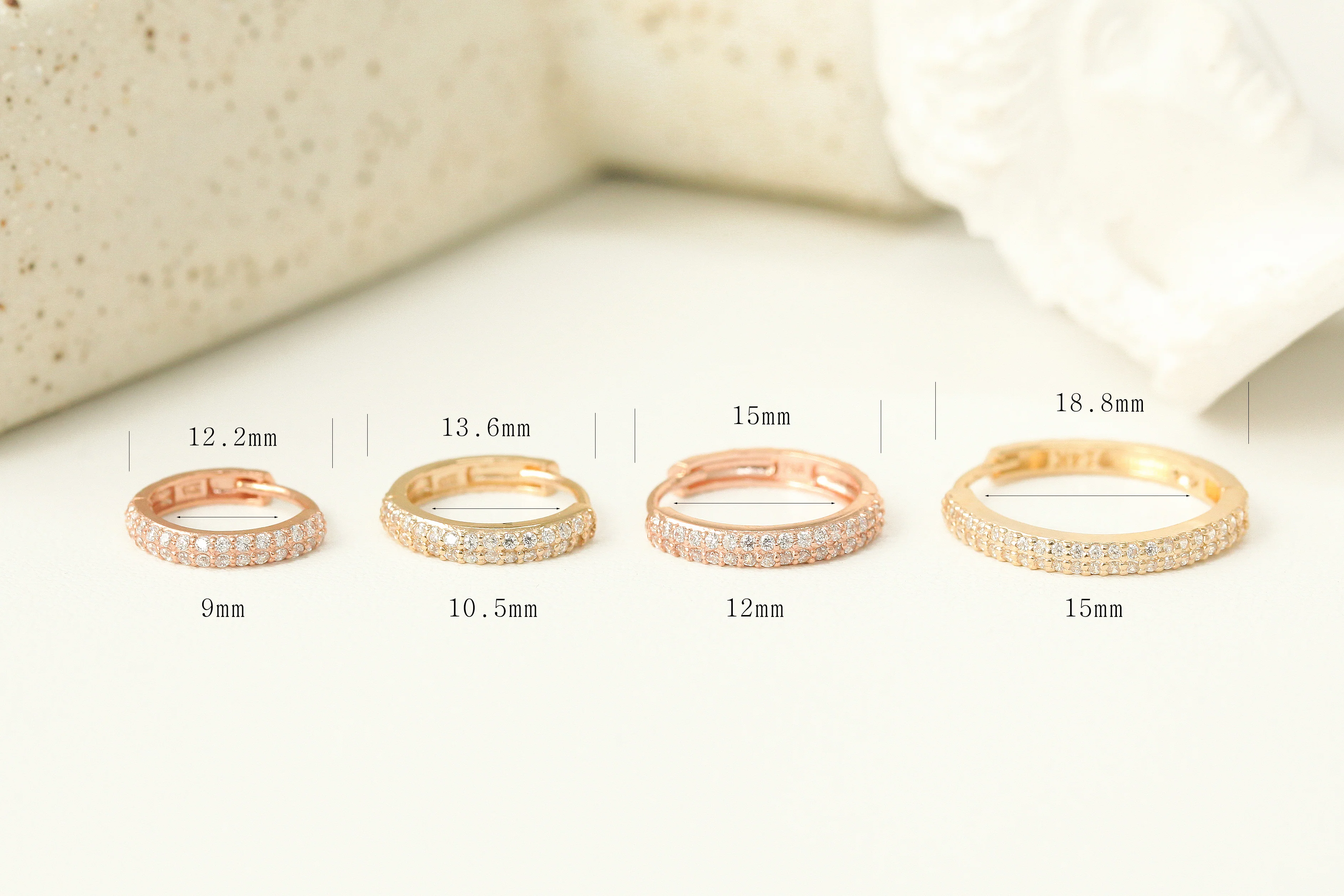 14K Gold 2 Line CZ Hoop Earring - Image 20