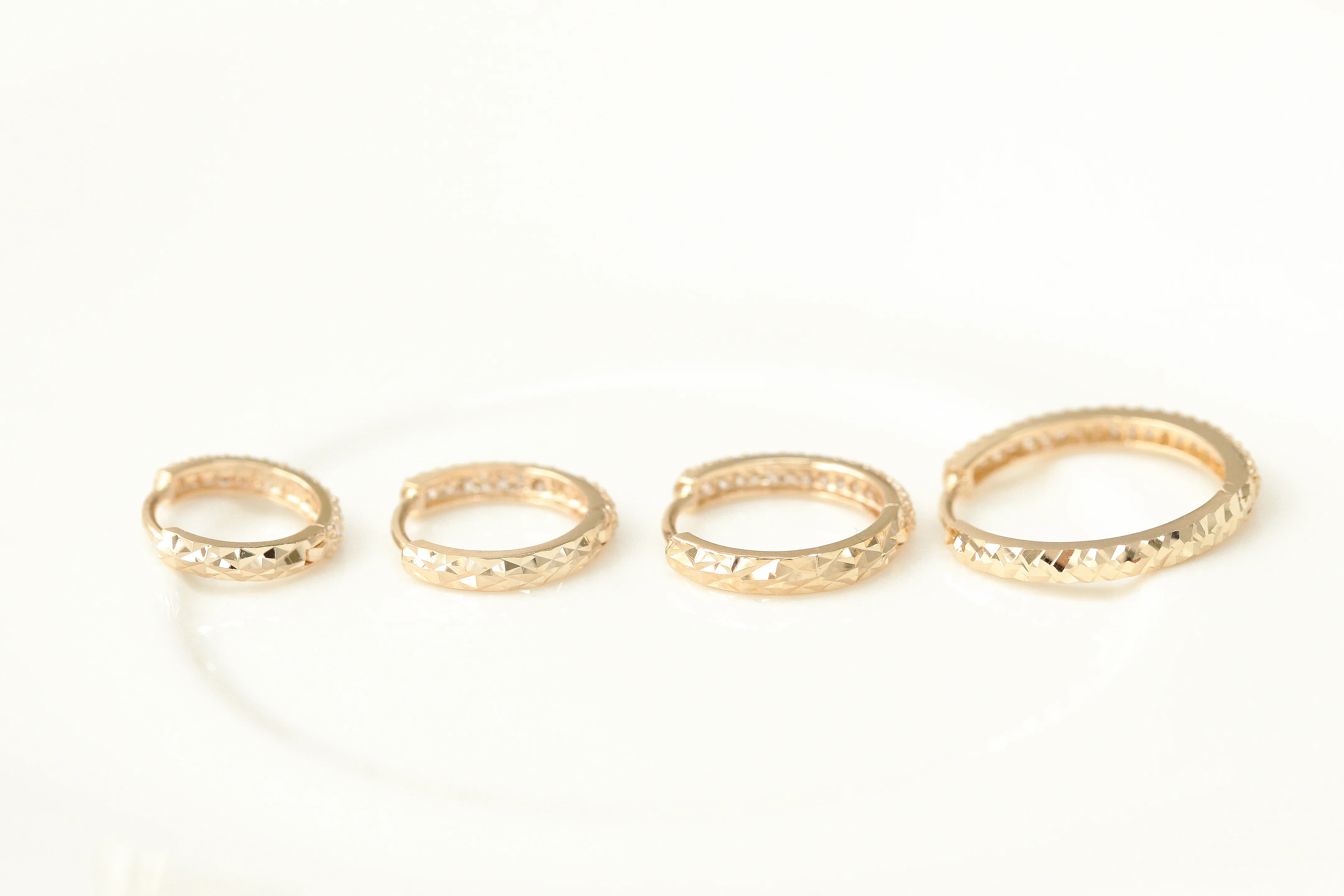 14K Gold 2 Line CZ Hoop Earring - Image 3