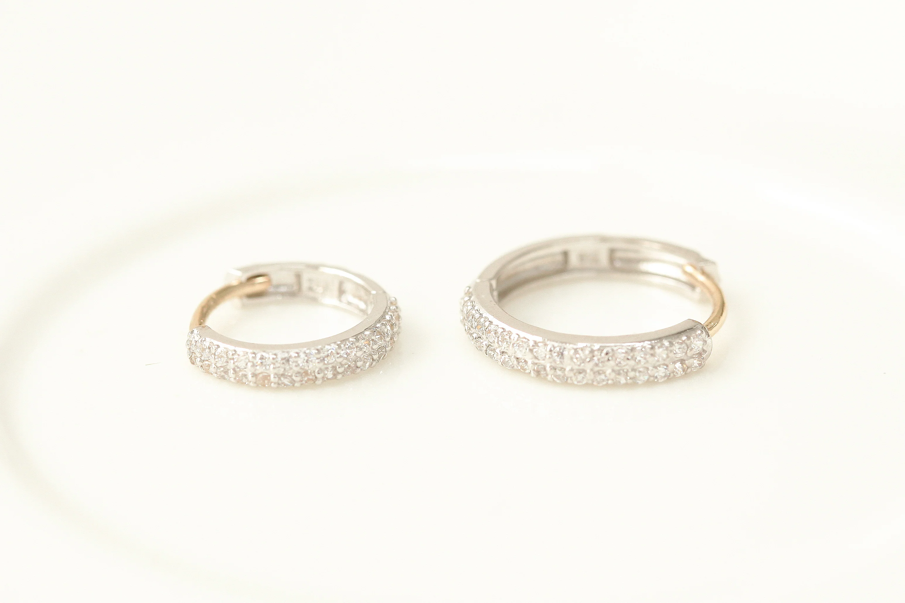 14K Gold 2 Line CZ Hoop Earring - Image 6