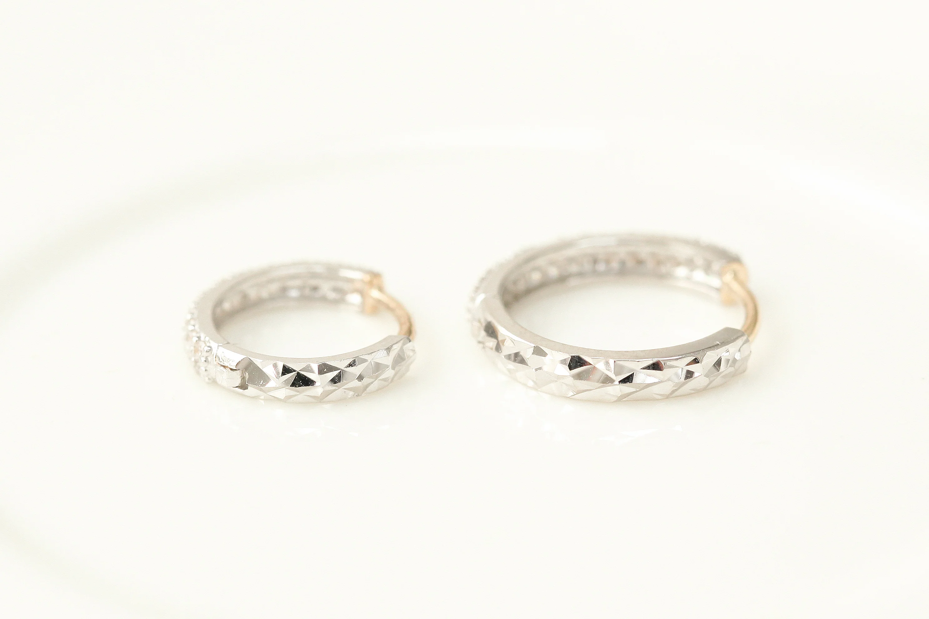 14K Gold 2 Line CZ Hoop Earring - Image 7