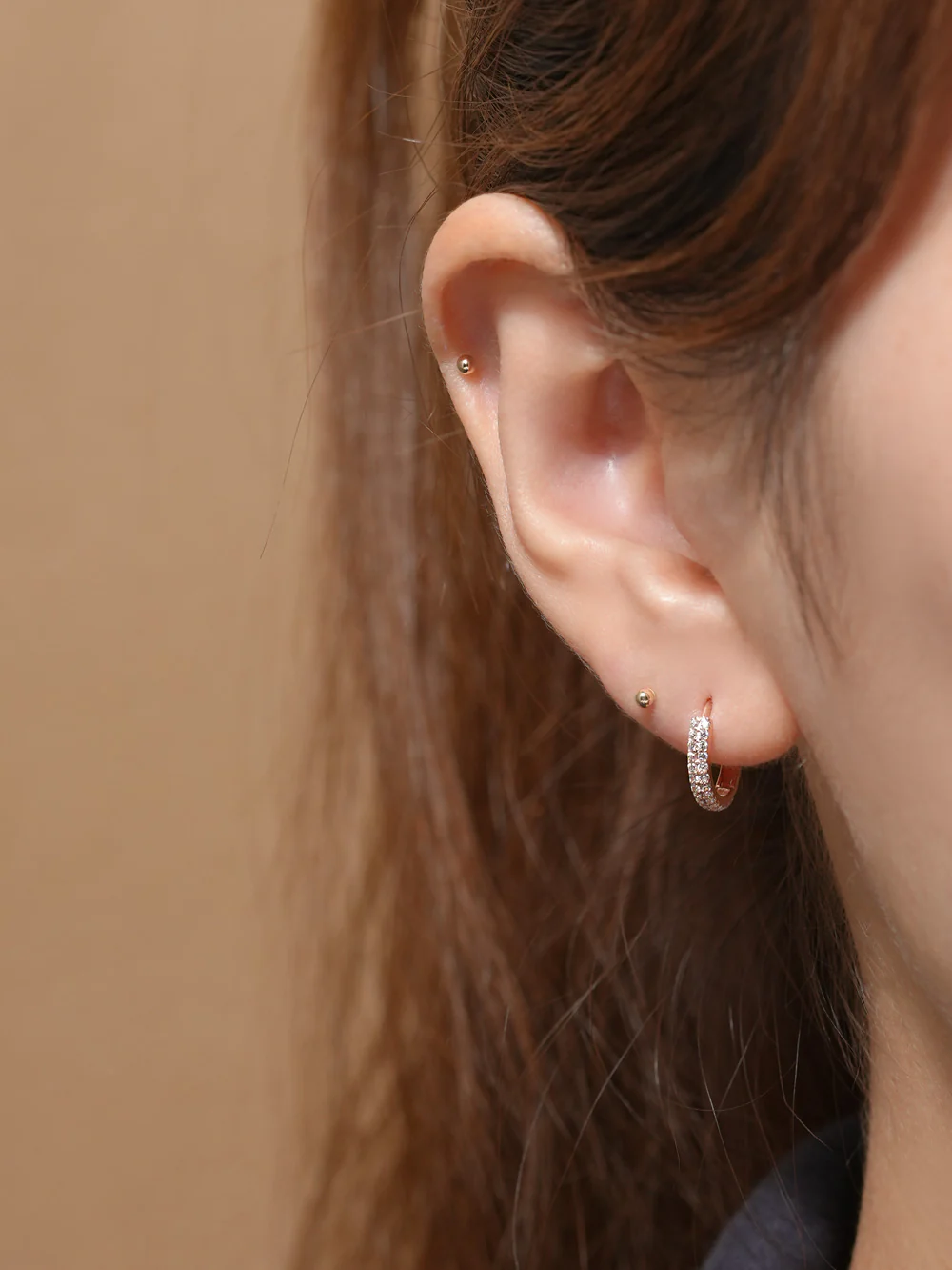 14K Gold 2 Line CZ Hoop Earring - Image 8