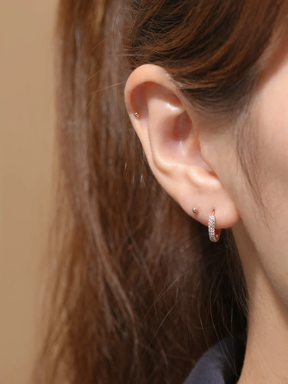 14K Gold 2 Line CZ Hoop Earring - Image 9