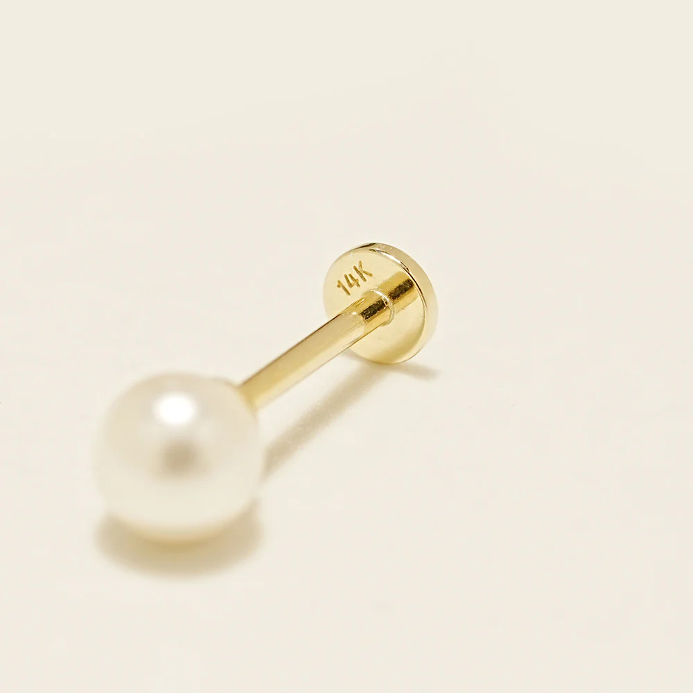 14K Gold Basic Pearl Internally Threaded Labret Piercing 20G - Image 12