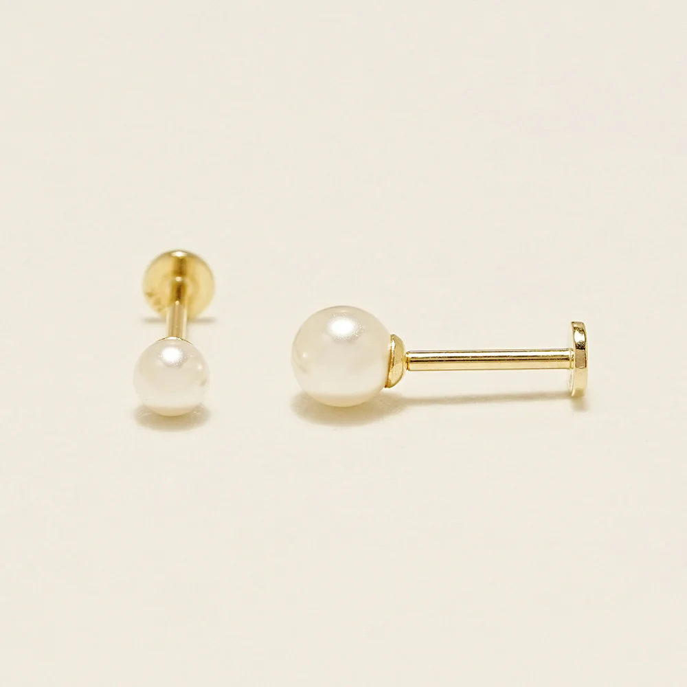 14K Gold Basic Pearl Internally Threaded Labret Piercing 20G - Image 13