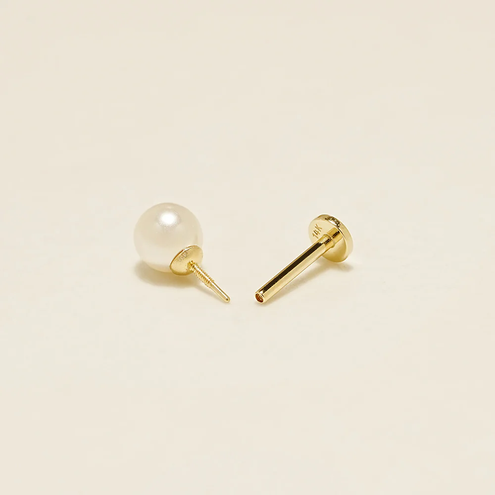 14K Gold Basic Pearl Internally Threaded Labret Piercing 20G - Image 14