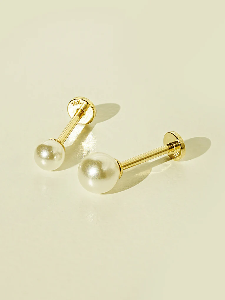 14K Gold Basic Pearl Internally Threaded Labret Piercing 20G - Image 9