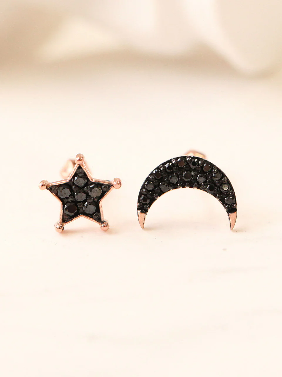 14K Gold Black Star Crescent Cartilage Earring 18G16G - Image 3