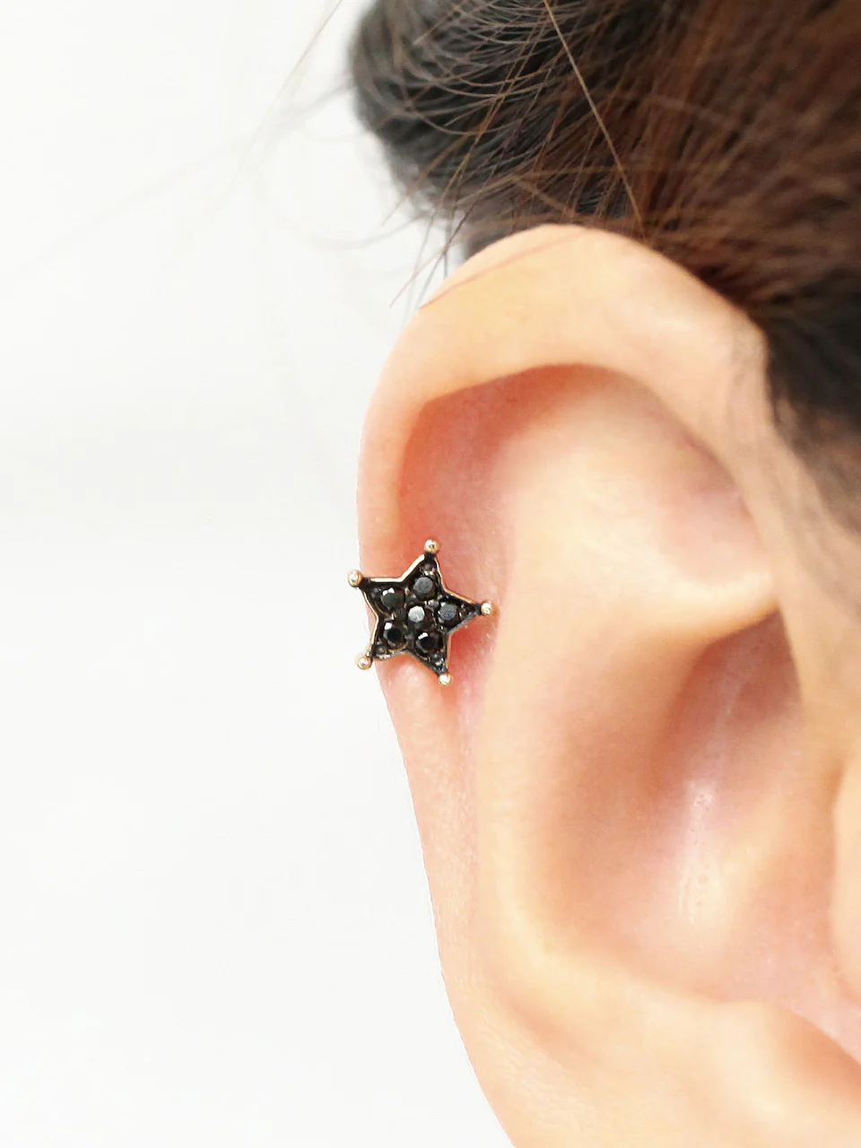 14K Gold Black Star Crescent Cartilage Earring 18G16G - Image 6