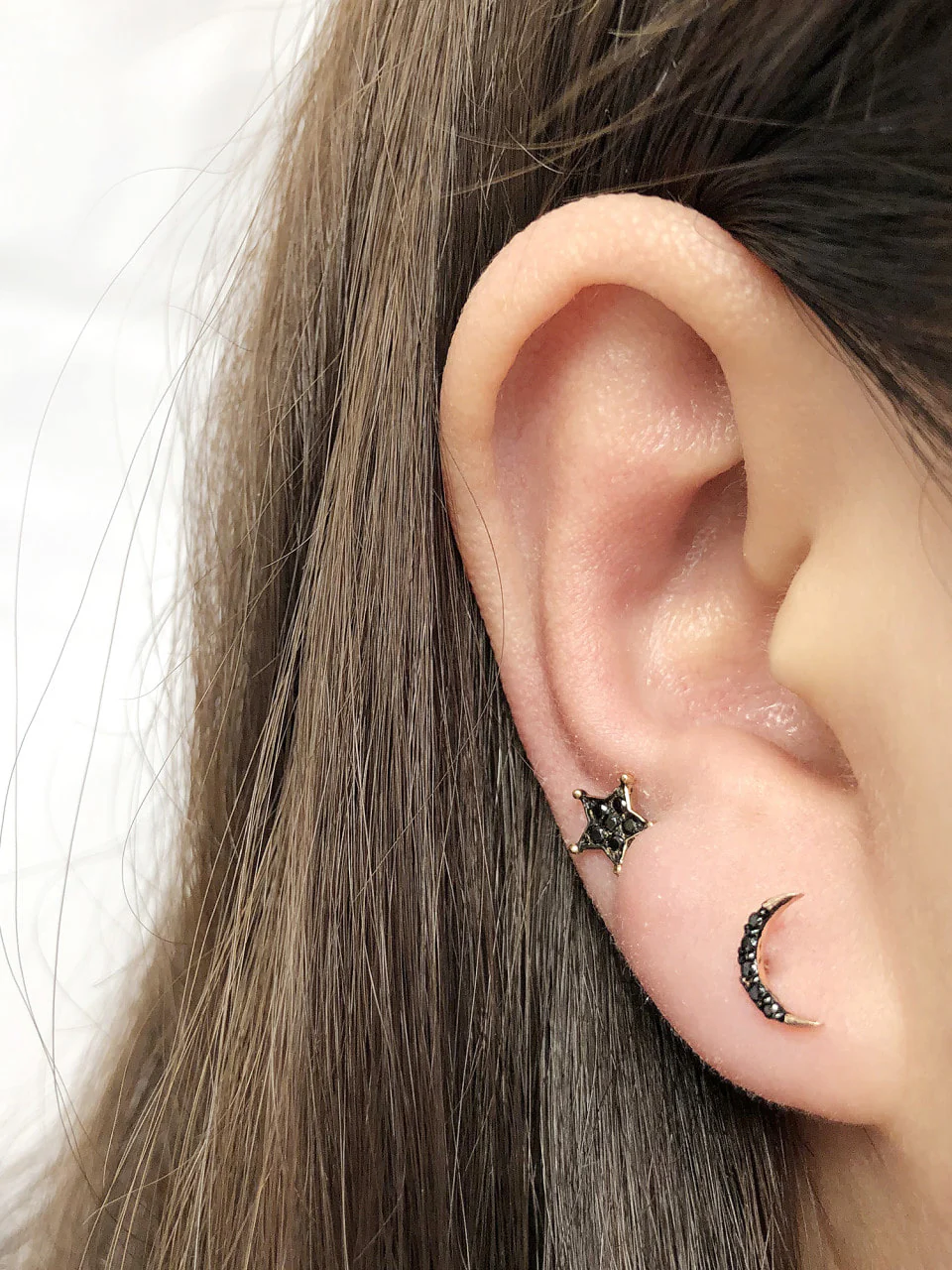 14K Gold Black Star Crescent Cartilage Earring 18G16G - Image 7