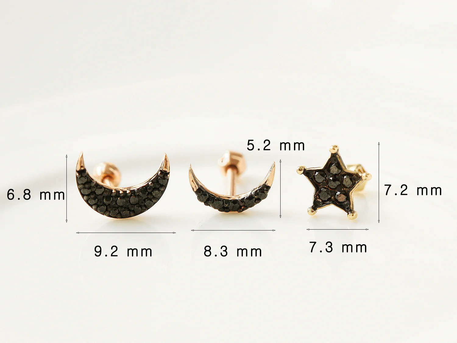 14K Gold Black Star Crescent Cartilage Earring 18G16G - Image 9