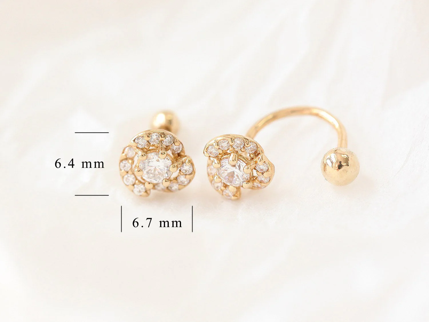 14K Gold Camelia Flower Tragus Piercing 18G16G - Image 10