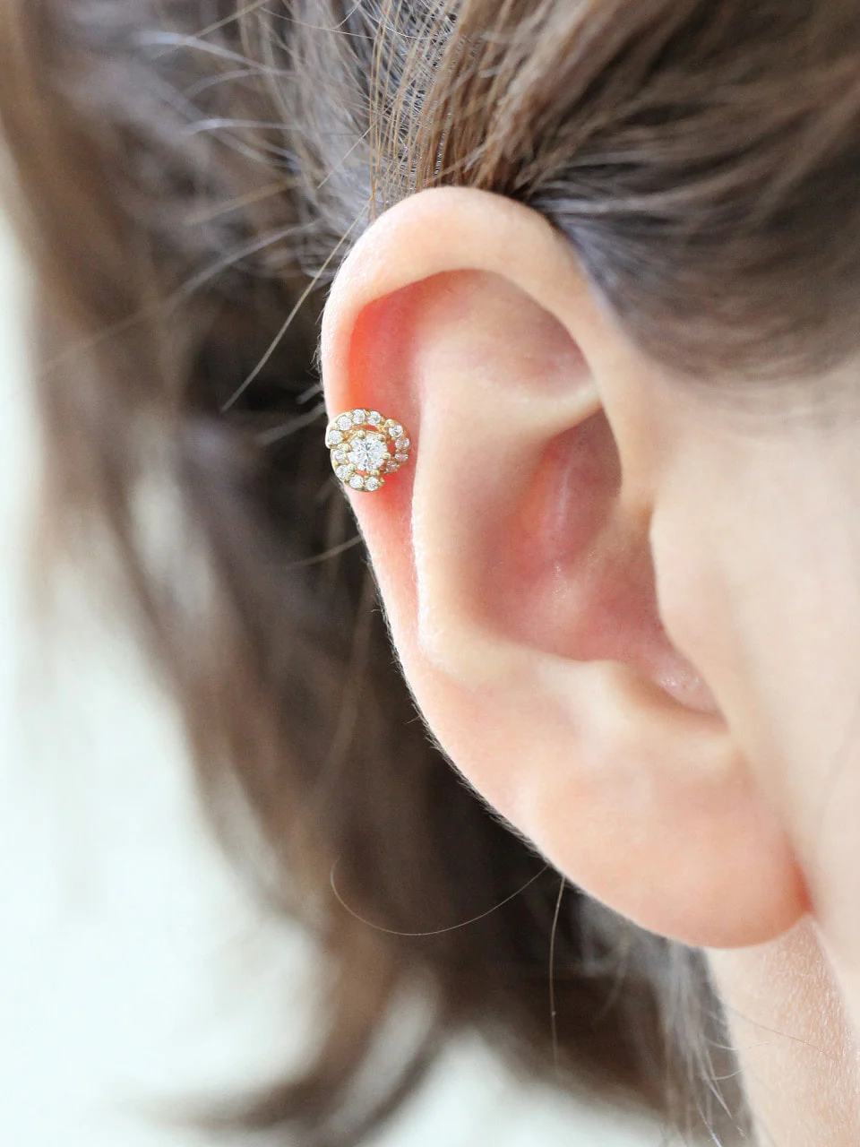 14K Gold Camelia Flower Tragus Piercing 18G16G - Image 6