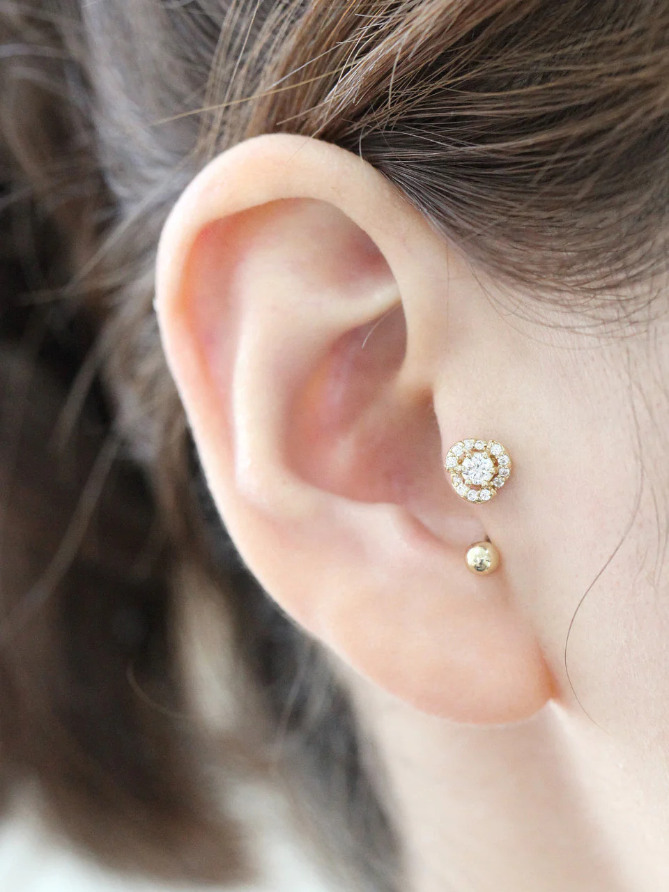 14K Gold Camelia Flower Tragus Piercing 18G16G - Image 7