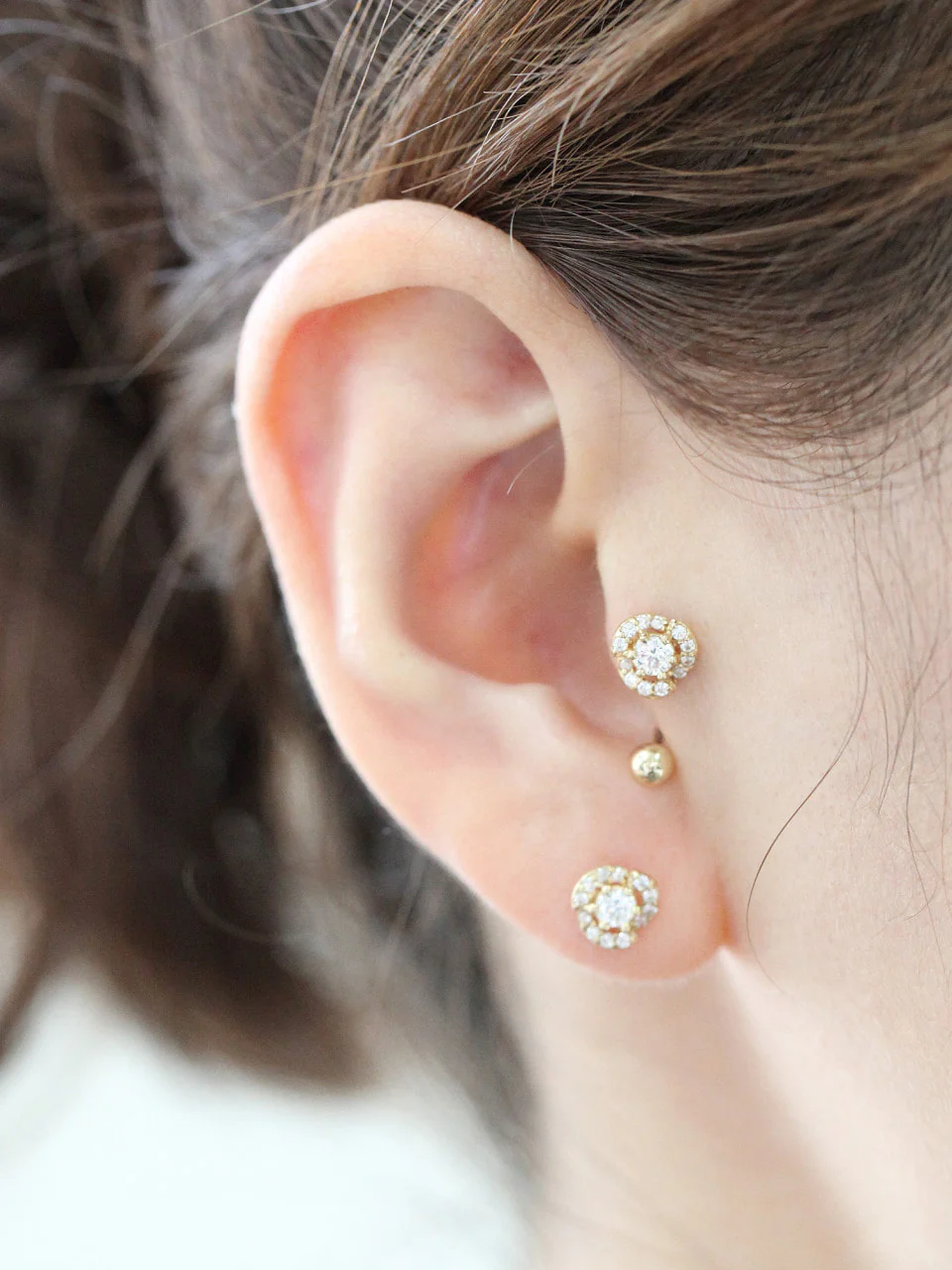 14K Gold Camelia Flower Tragus Piercing 18G16G - Image 9