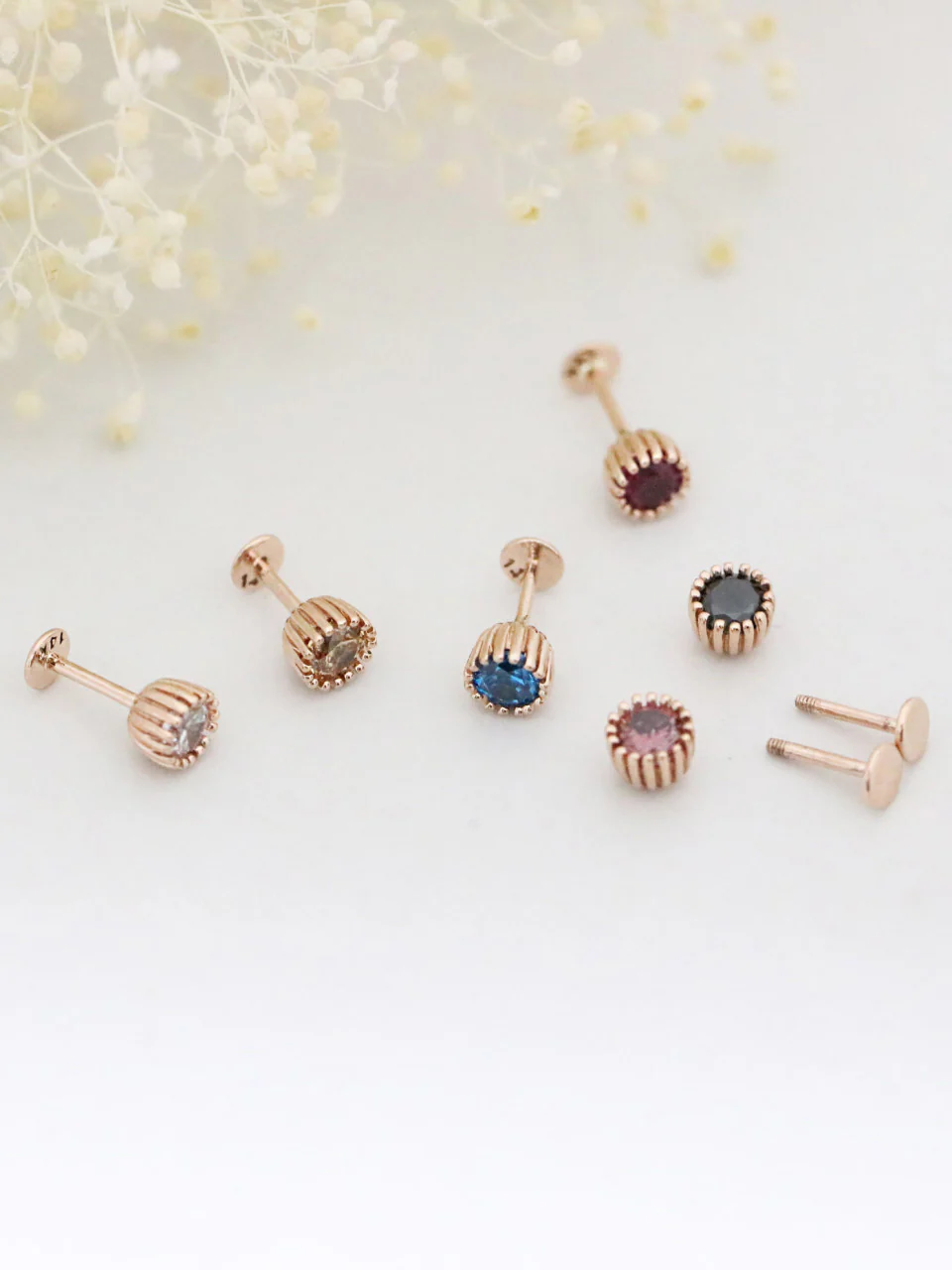 14K Gold Colorful Cubic Labret Piercing 18G16G - Image 3