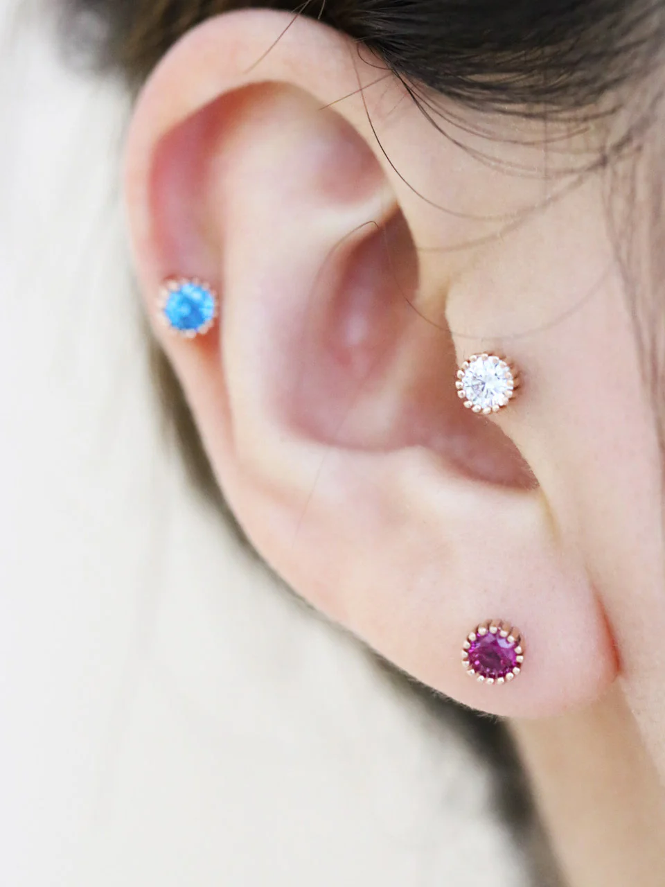 14K Gold Colorful Cubic Labret Piercing 18G16G - Image 8